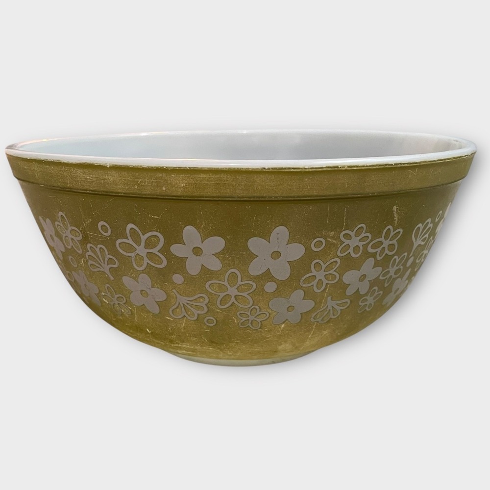 Vintage Pyrex Mixing Bowl Crazy Daisy Spring Blossom Green Floral‎ 1.5 Quart
